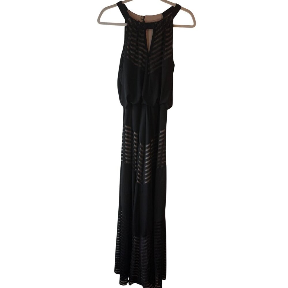 London times Black Sleeveless Maxi Dress Sheer Panel Detailing Hook closure READ